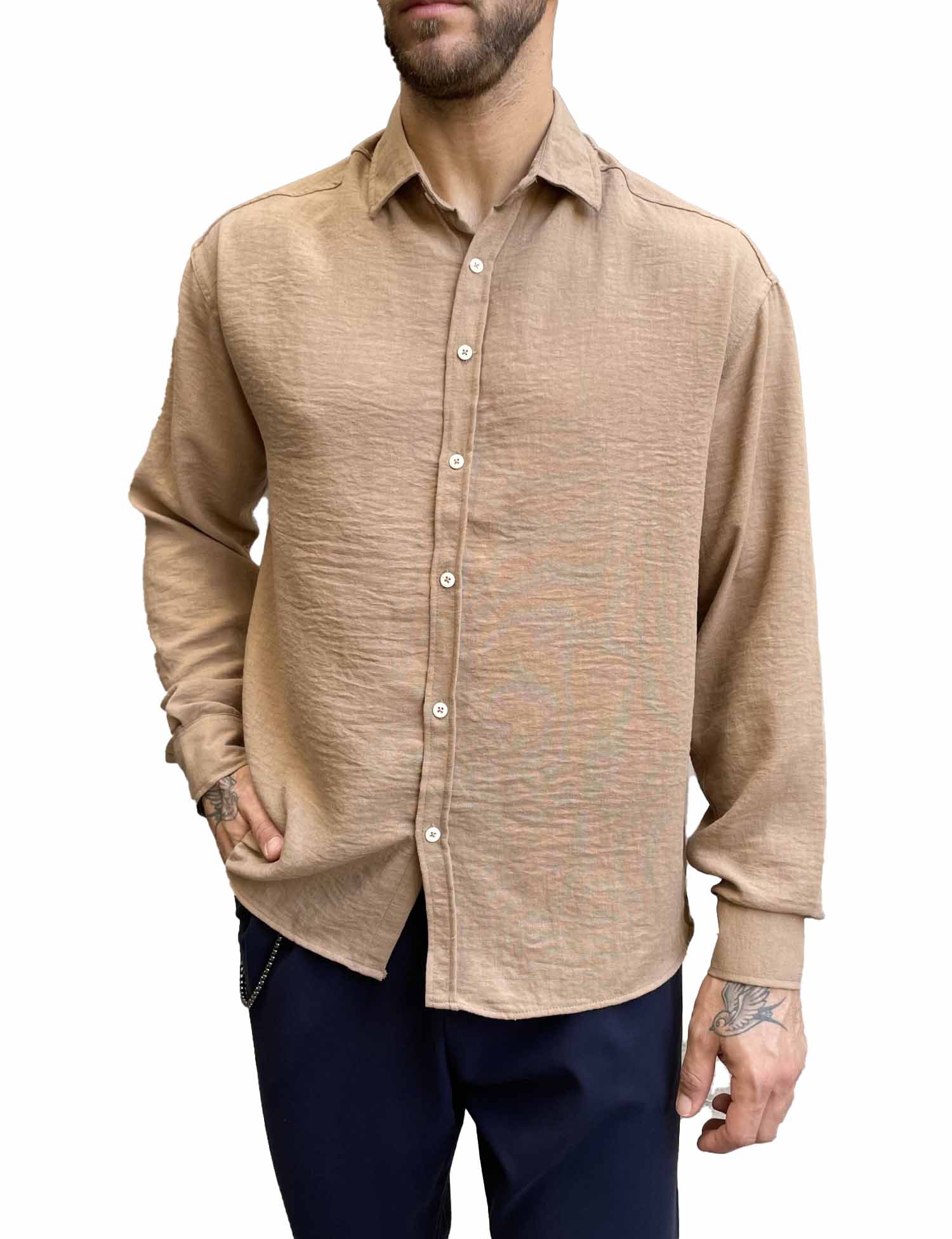 Ανδρικό πούρο γκοφρέ Overshirt με γιακά RMZ579B φωτογραφία